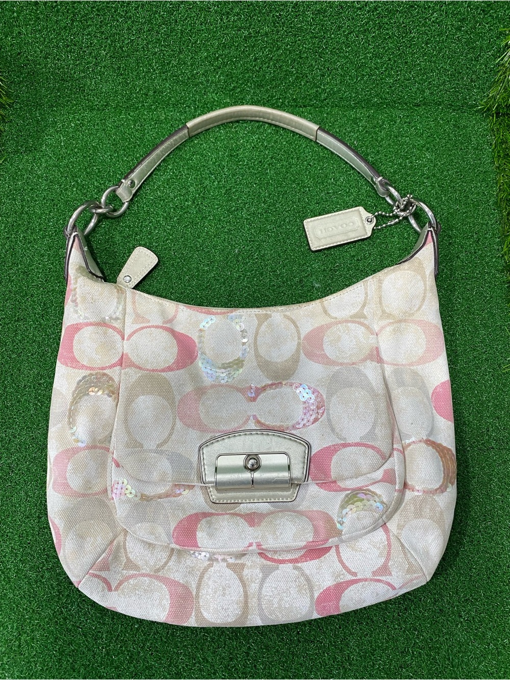 Coach Kristin Pink Multicolor Sequin Hobo Shoulder Bag  L1182-19340 13”x10”